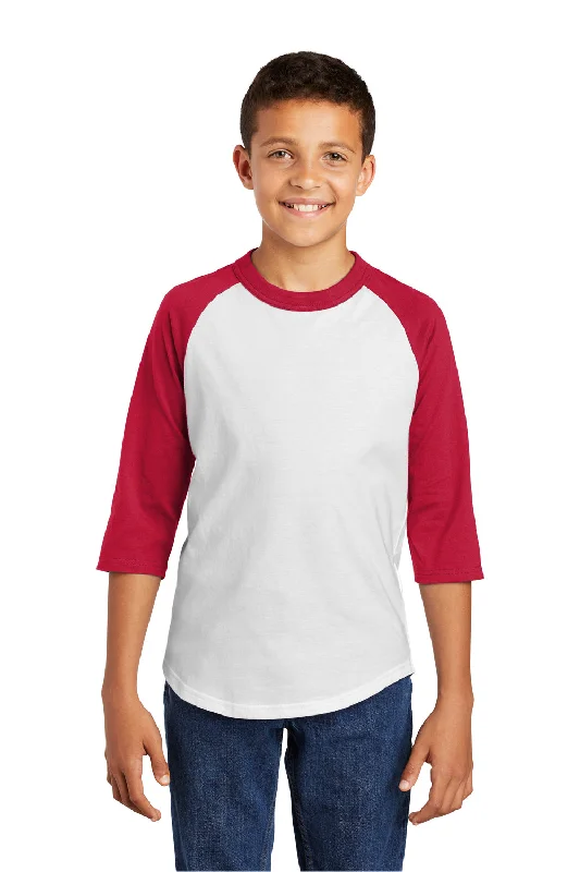 T-shirts for charity events -Sport-Tek Youth 3/4 Sleeve Crewneck T-Shirt - White/Red