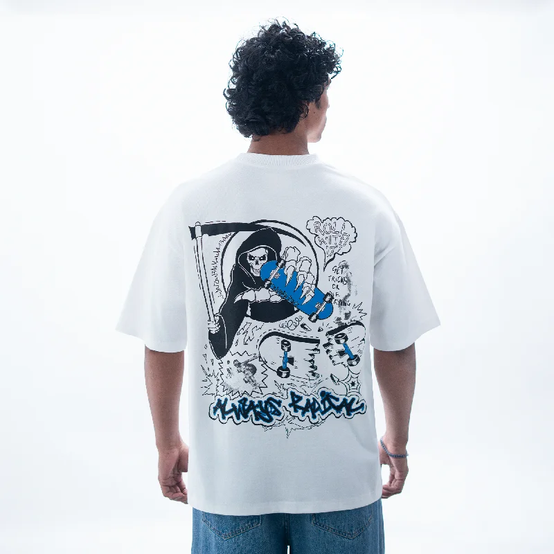 T-shirts with compass prints -SUPERKICKS | GRIM SKATER' TEE { WHITE