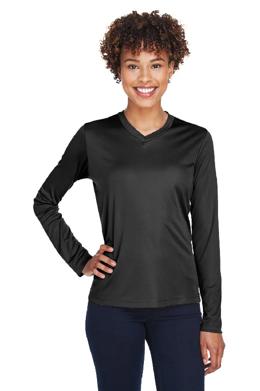 T-shirts for present lovers -Team 365 Womens Zone Performance Moisture Wicking Long Sleeve Crewneck T-Shirt - Black