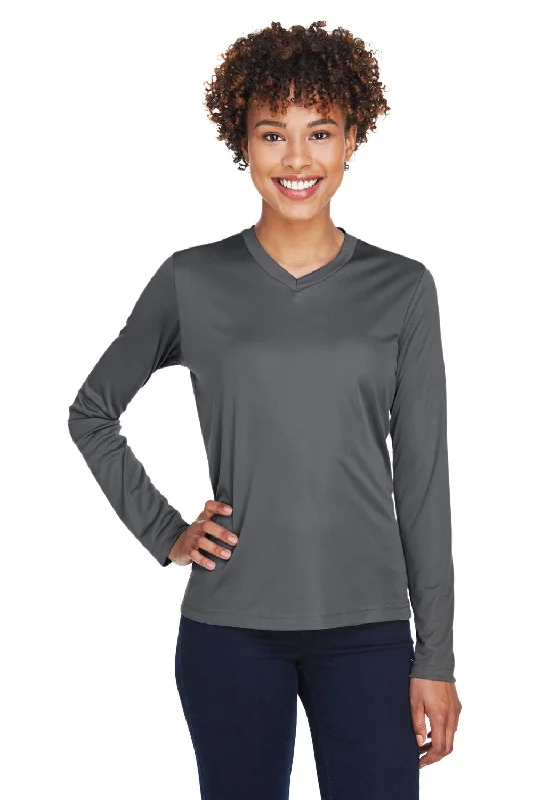 T-shirts for sailors stylish -Team 365 Womens Zone Performance Moisture Wicking Long Sleeve Crewneck T-Shirt - Graphite Grey