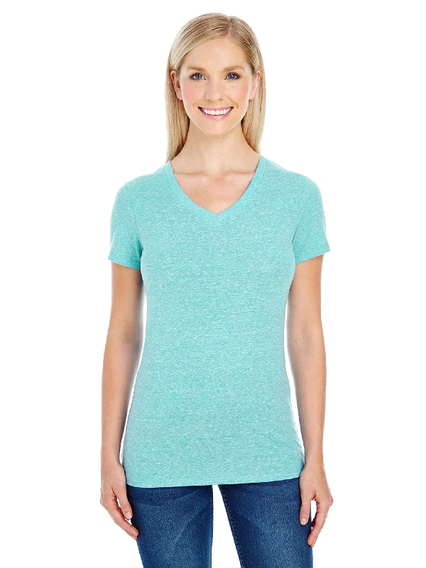 T-shirts with barn graphics -Threadfast Apparel Ladies Triblend Short Sleeve V-Neck Tee