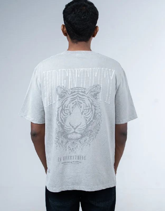 T-shirts with cactus prints -Tiger | Identity is everything | Oversized | Grey