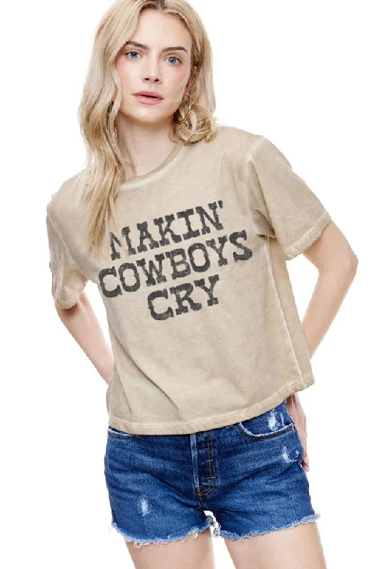 T-shirts for travel bloggers -Zutter Makin Cowboys Cry Crop Tee