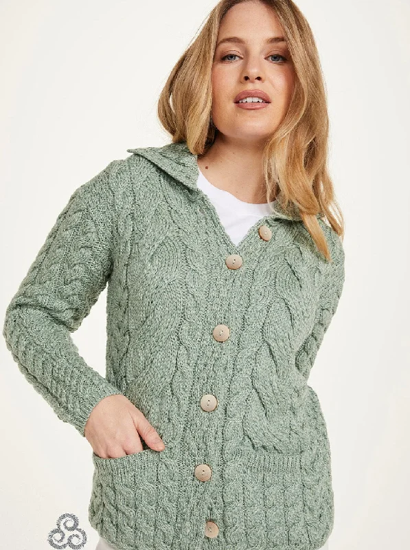 Cardigan for spring weddings -Aran - Button Cable Cardigan - Light Green