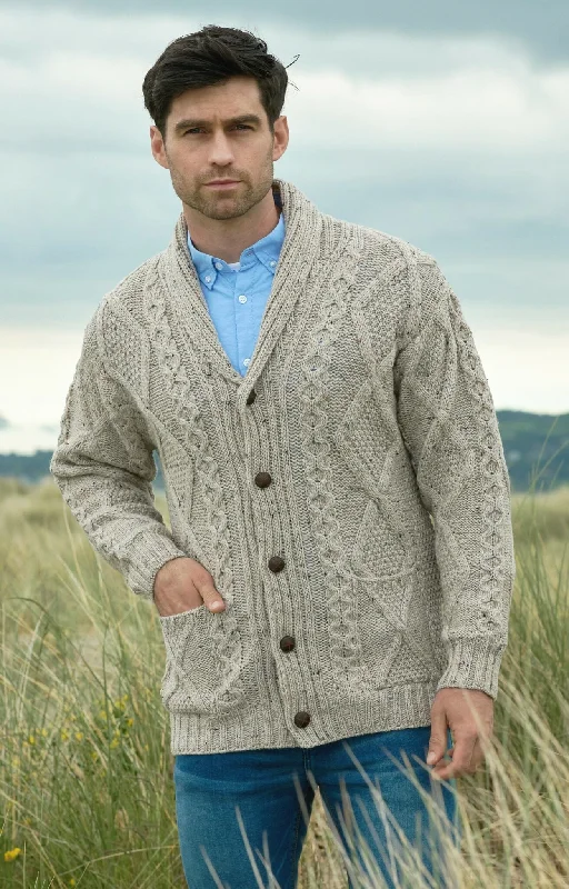 Cardigan with split back -Aran - Men's Kerry Cardigan - Oat