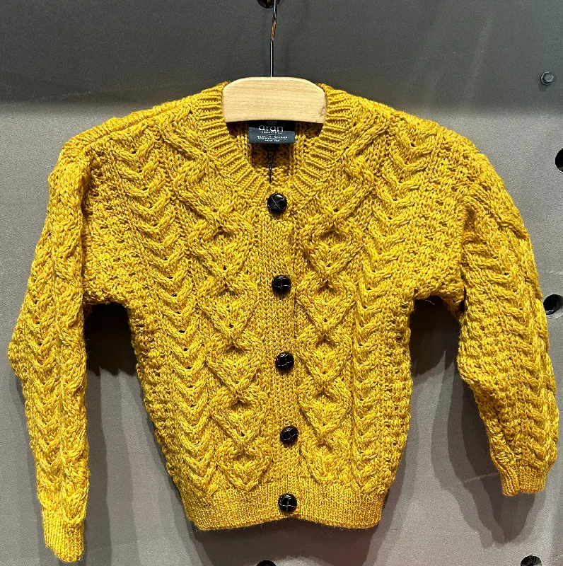 Cardigan for school trips -Aran - Children's Traditional Lumber Cardigan - Yellow