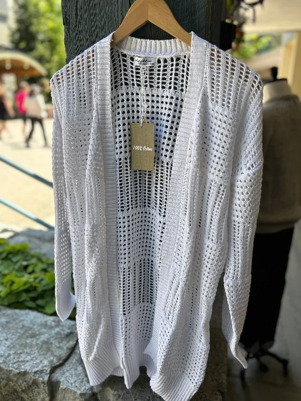 Cardigan for outdoor camping -Cotton - Mesh Cardigan - Cream