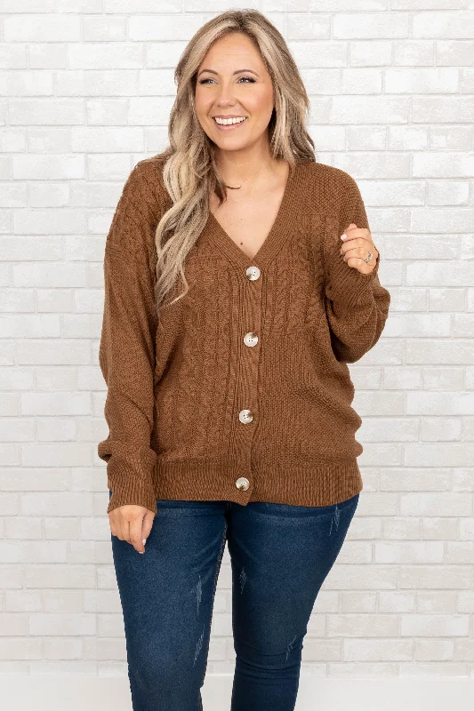 Cardigan with front pockets -Cozy And Cute Cardigan, Brown