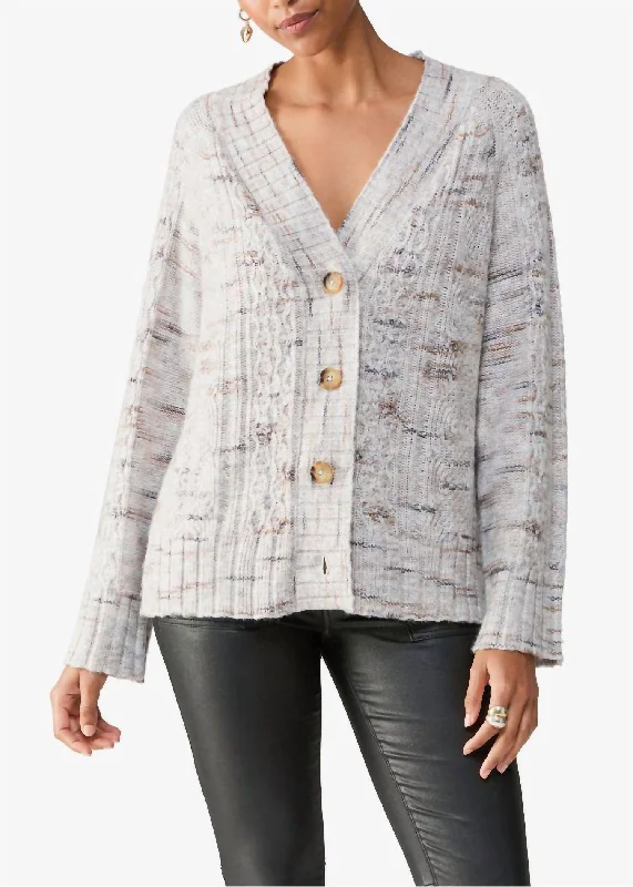 Cardigan for fall walks -Cozy Mornings Cardigan In Light Mineral Multi