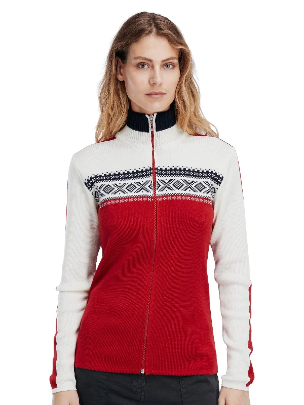 Cardigan with stripe pattern -Dale of Norway - Dystingen Women's Jacket - Raspberry