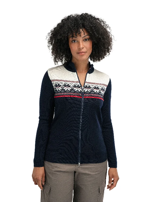 Cardigan with shawl collar -Dale of Norway - Liberg Women's Jacket - Marine/ Off-White/ Raspberry