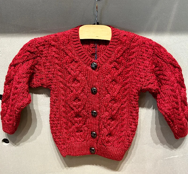 Long cardigan with ribbing -Aran - Traditional Children's Lumber Cardigan - Red