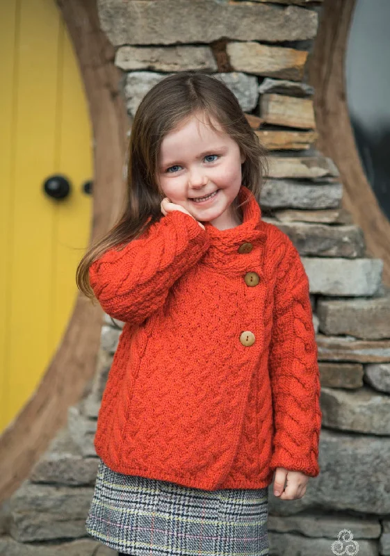 Cardigan for summer camping -Aran - Children's Asymetric Cardigan - Coral