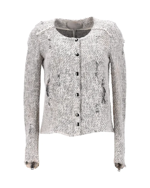 Cardigan for elderly women -IRO Distressed Jacket in Grey Cotton