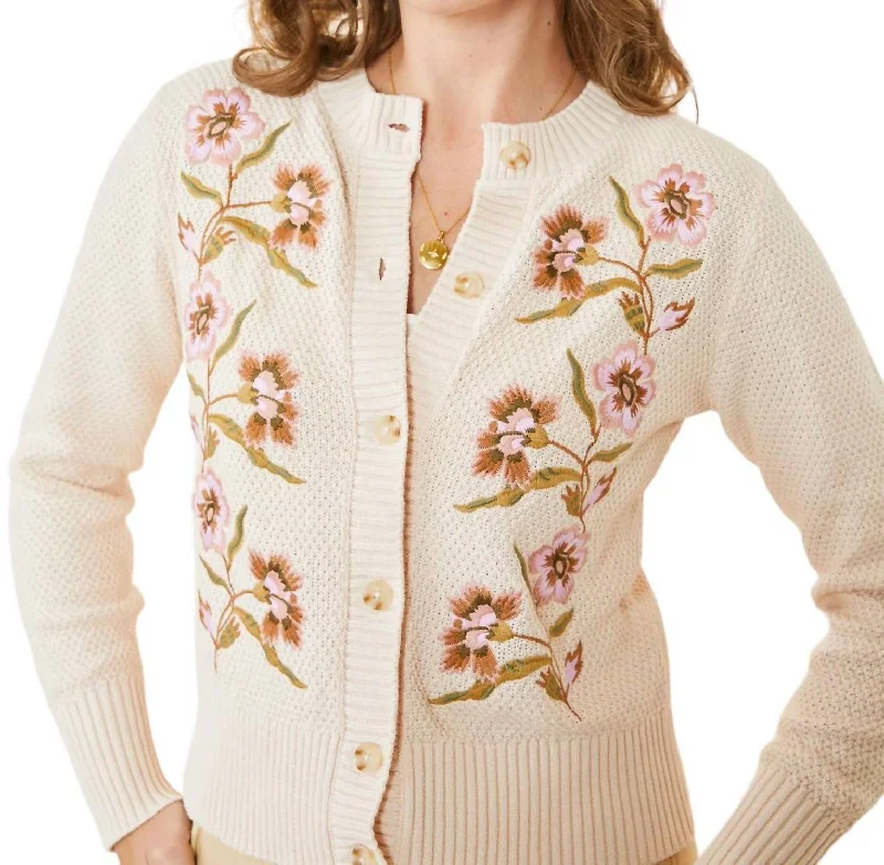 Cardigan with double-breasted -Jayme Embroidered Cardigan In Calm Waters