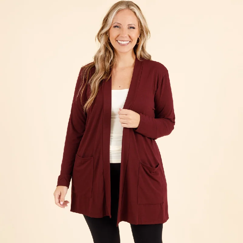 Cardigan with pearl buttons -Kindness and Compassion Cardigan, Dark Burgundy