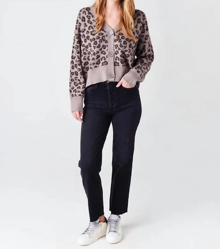 Cardigan with wrap front -Leopard Oversized Cardigan In Grey