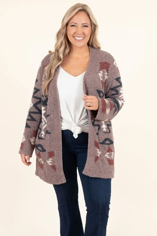 Cardigan with deep neck -Let's Stay Snuggled Cardigan, Mocha