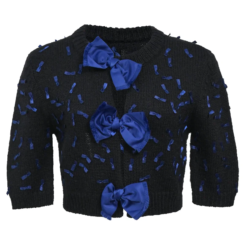 Cardigan with toggle buttons -Marc by Marc Jacobs Knitted Bow-Detail Cropped Cardigan in Navy Blue Wool