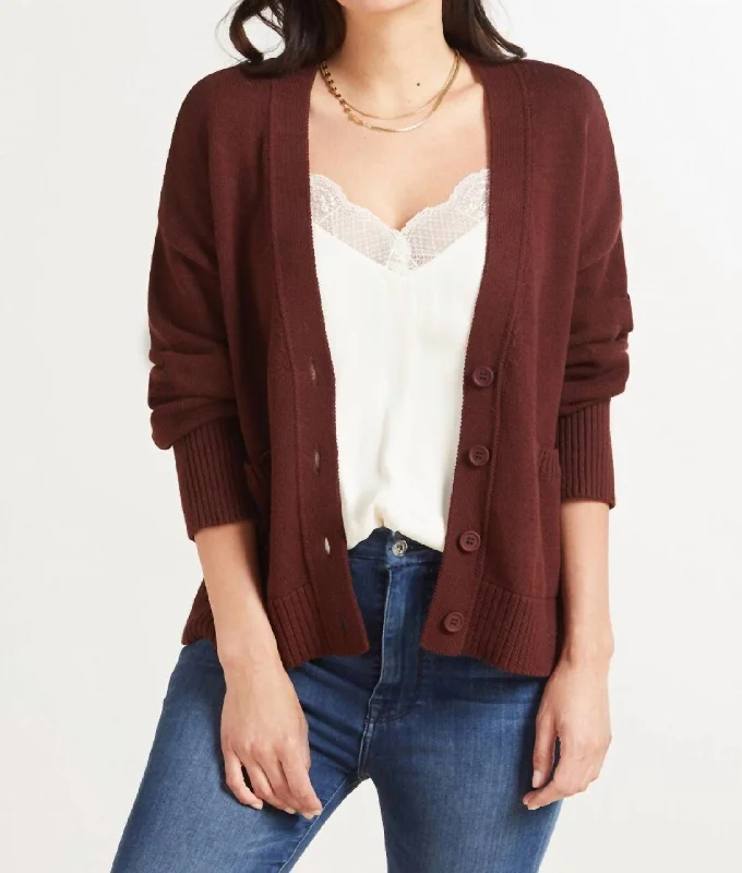 Cardigan with oversized collar -Relaxed Pocket Cardigan In Brown