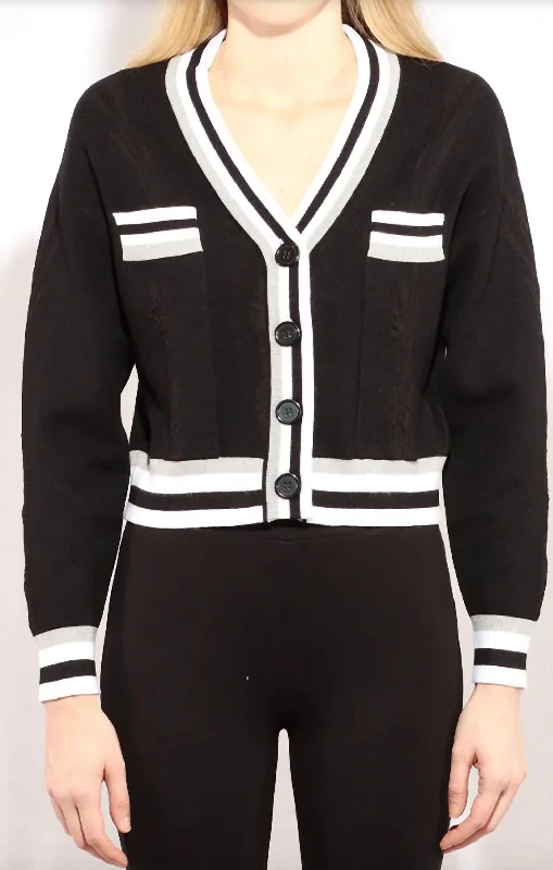 Cardigan for school teachers -Varsity Cropped Cardigan In Black Combo