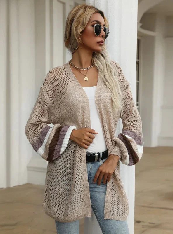 Cardigan with front hem -TastyHottie - KNITTED HOLLOW CARDIGAN THIN SLEEVE COAT