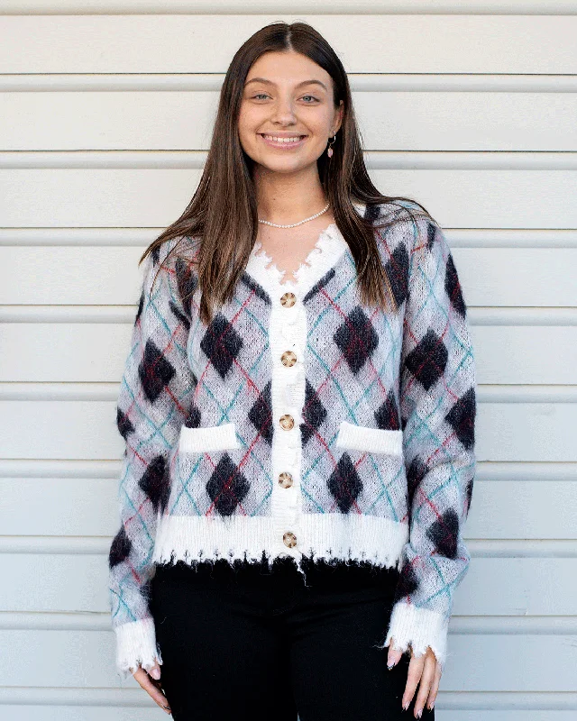 Green cardigan for St. Patrick’s -Diamond Distressed Cardigan