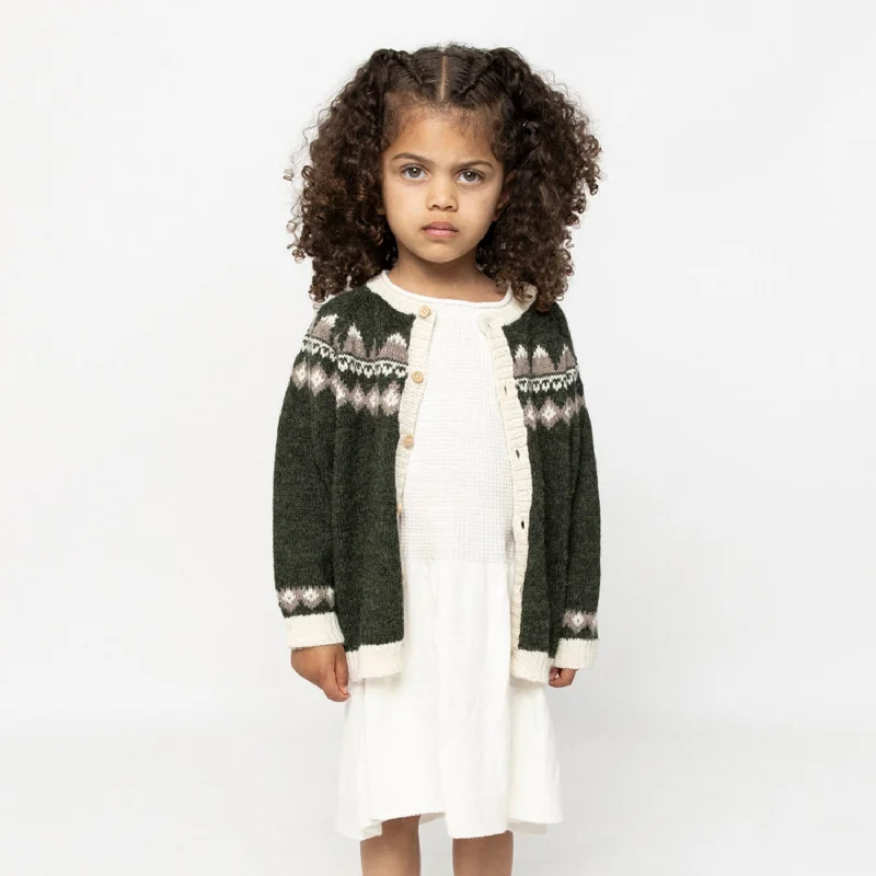 Cardigan with checkered pattern -Baby & Kids Alpaca Mountain Cardigan - Moss Green