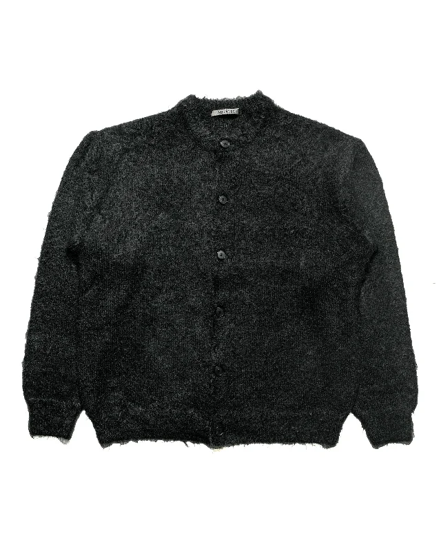 Cardigan with casual cuffs -Auralee Brushed Super Kid Mohair Knit Cardigan Ink Black