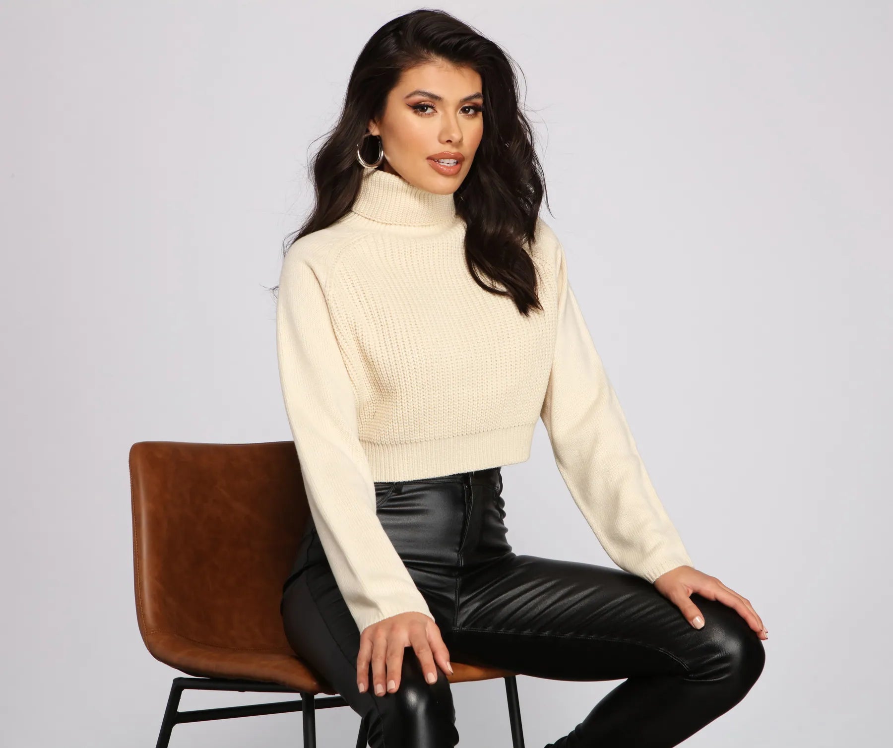 Pullover sweater with side cuffs -Basic Ribbed Knit Turtle Neck Sweater