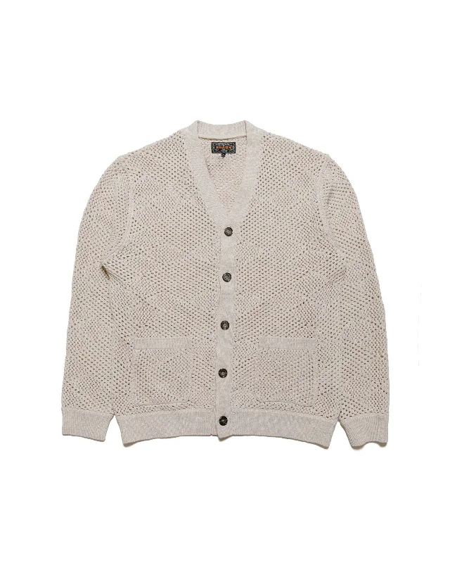 Cardigan with drop shoulders -Beams Plus Cardigan Argyle Mesh Beige