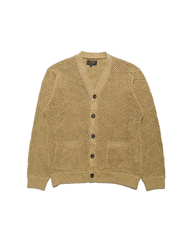 Cardigan for rainy weather -Beams Plus Cardigan Argyle Mesh Khaki