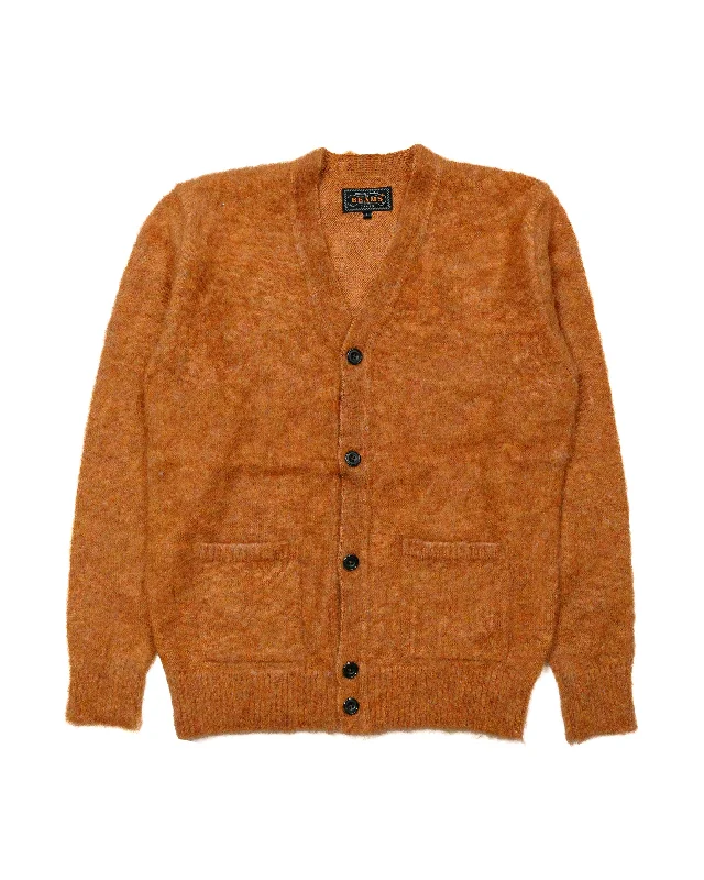 Cardigan for casual walks -Beams Plus Cardigan Stretch Mohair Orange