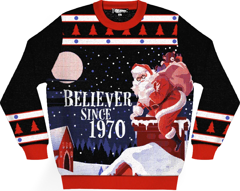 Pullover sweater for cozy trips -Believer Since 1970 Knitted Christmas Sweater