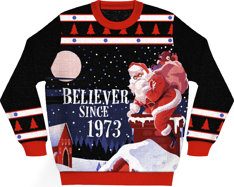 Pullover sweater with short cuffs -Believer Since 1973 Knitted Christmas Sweater