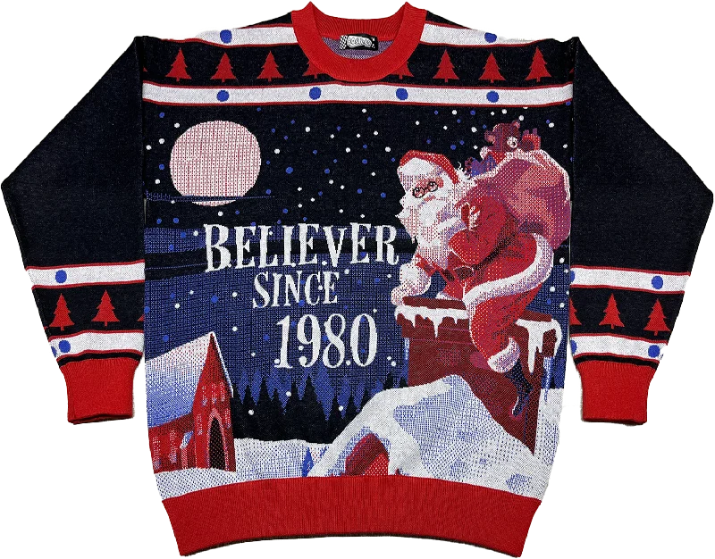 Pullover sweater with short collar -Believer Since 1980 Knitted Christmas Sweater