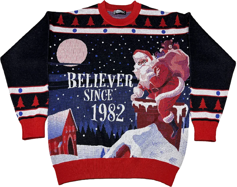 Pullover sweater with front cuffs -Believer Since 1982 Knitted Christmas Sweater