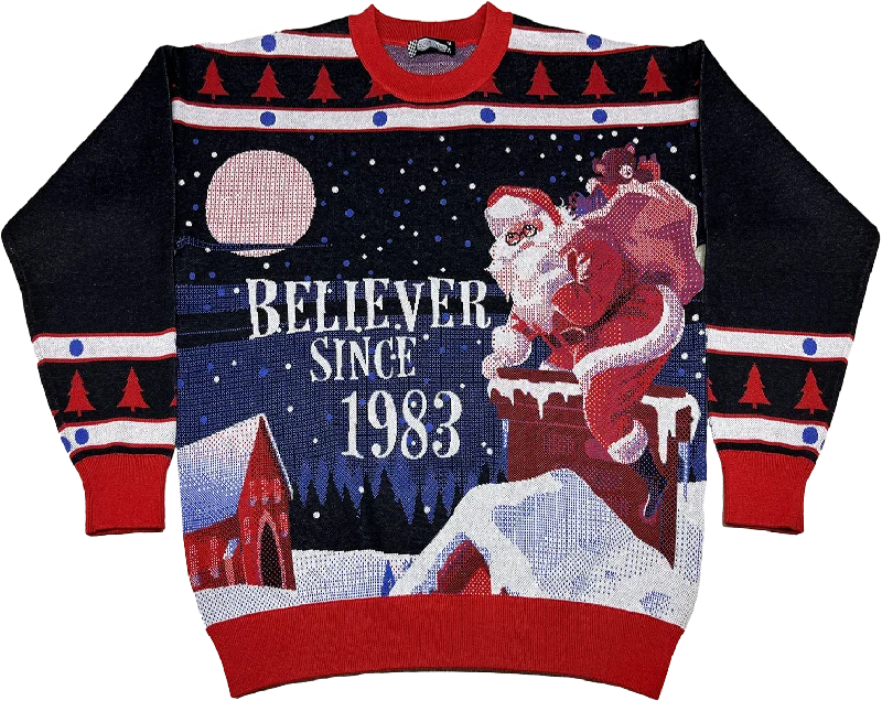 Pullover sweater with wide tie -Believer Since 1983 Knitted Christmas Sweater