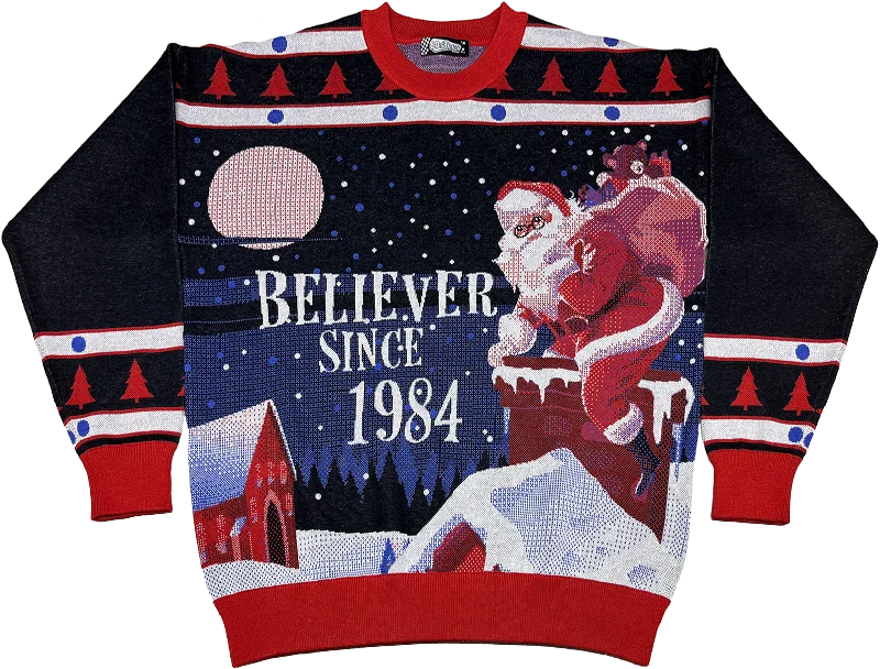 Pullover sweater for holiday shopping -Believer Since 1984 Knitted Christmas Sweater