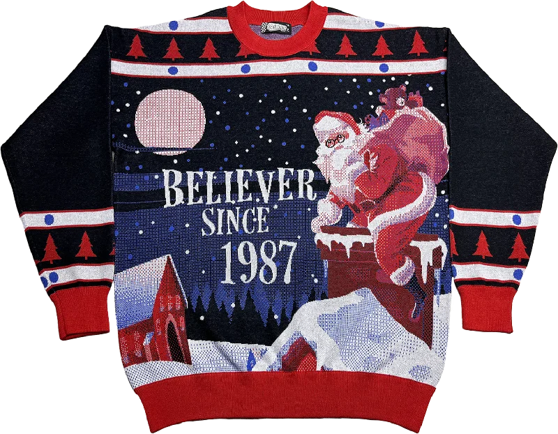 Pullover sweater for winter hikes -Believer Since 1987 Knitted Christmas Sweater