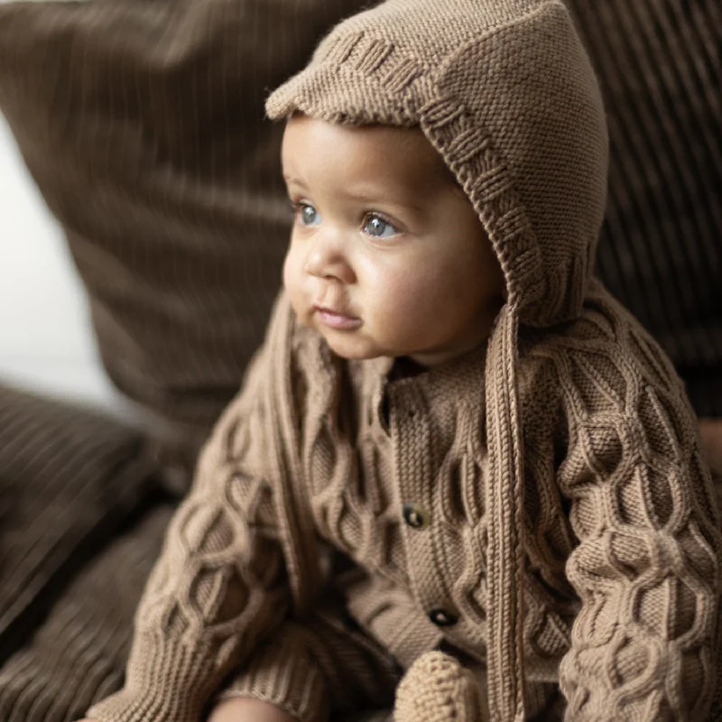 Cardigan for hiking trips -Baby & Kids Merino Wool Flo Cardigan - Camel