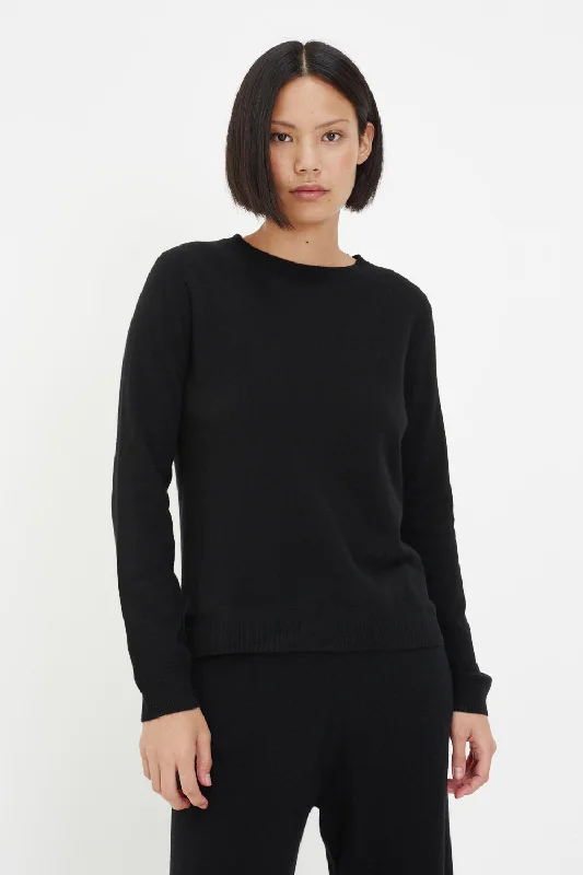 Pullover sweater for school trips -Black Cashmere Crew Sweater