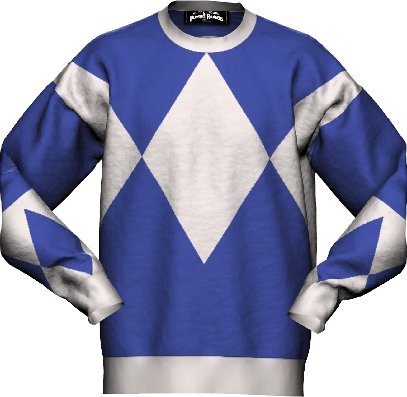 Pullover sweater with leaf cuffs -Blue Ranger Mighty Morphin Power Rangers Knitted Sweater