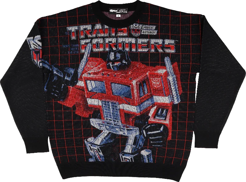 Pullover sweater for school events -Box Art Optimus Prime Transformers Knitted Sweater