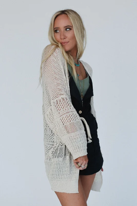 Cardigan with cloud sleeves -Brenden Knit Netted Cardigan - Ivory