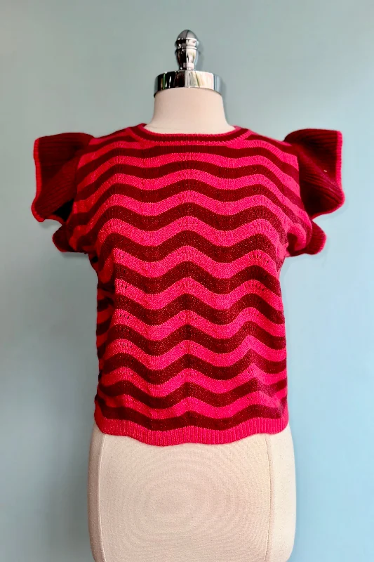 Men's pullover sweater in navy -Burgundy Berry Wave Ruffle Sleeveless Sweater