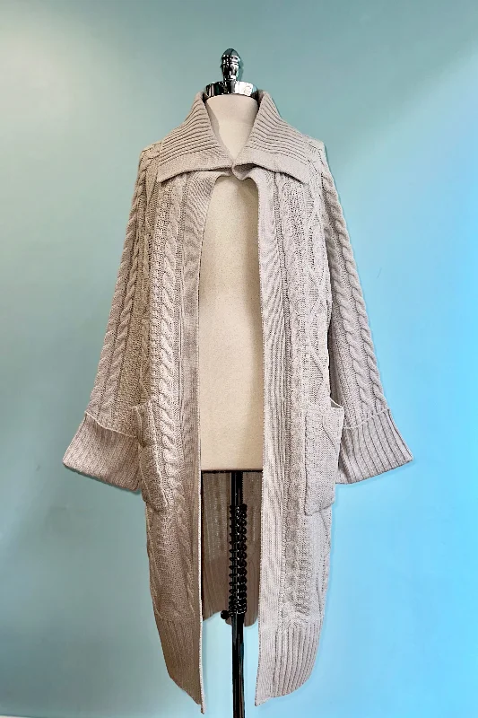 Cardigan with block cuffs -Cable Knit Duster Cardigan in Light Grey