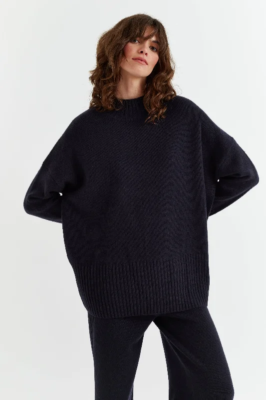 Pullover sweater for cozy outings -Navy Cashmere Comfort Sweater