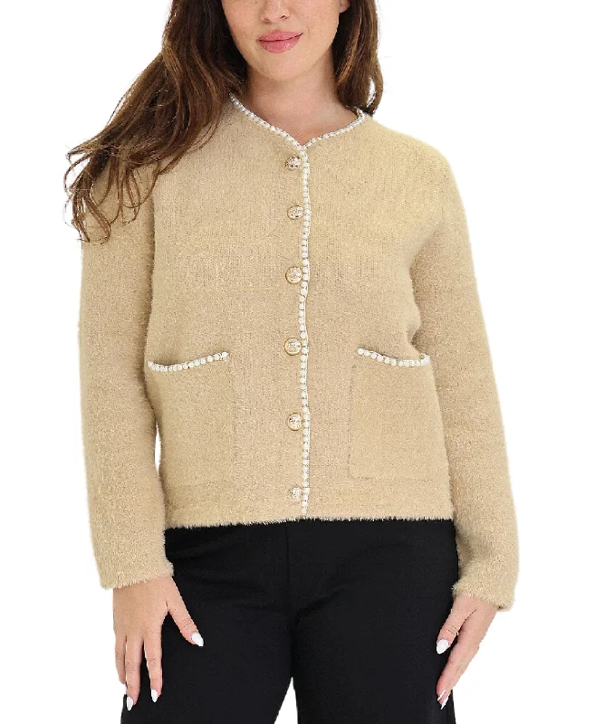 Cardigan with leaf hem -Cardigan Sweater w/ Pearl Trim