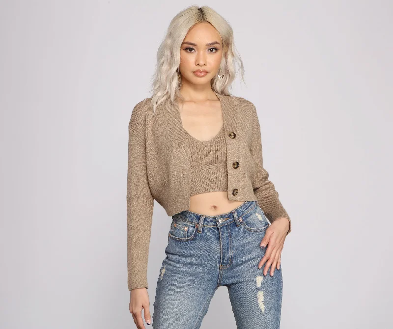 Cardigan with block hem -Casually Chic Cropped Knit Cardigan